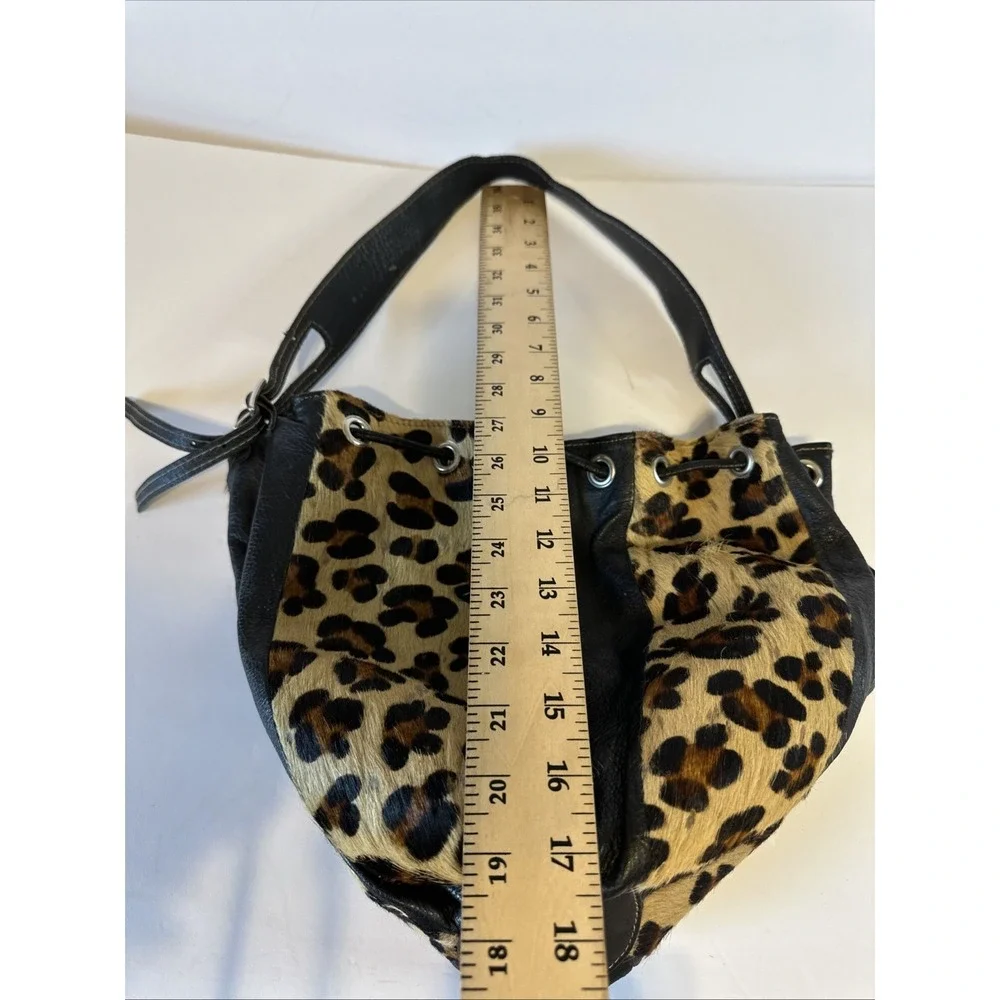 Divina Firenze Calf Hair Leopard Print Pouch Drawstring Bucket Bag Italy
